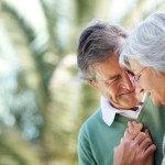 Senior couple in romantic mood in a park